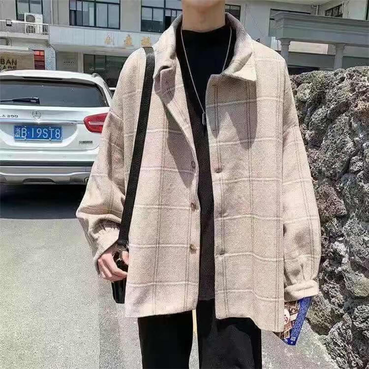 Wholesale S-3XL Men Fashion Plaid Printing Single-Breasted Coat