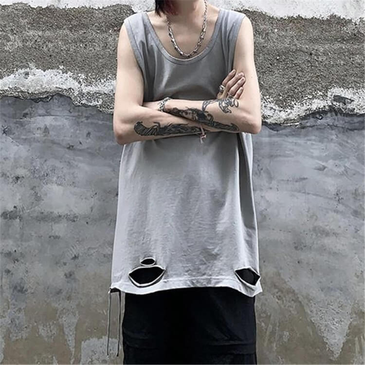 Wholesale S-3XL Men Fashion Solid Color Loose Hole Tanks