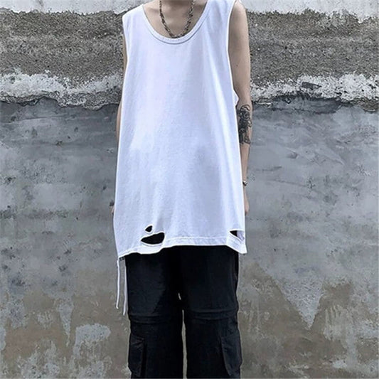 Wholesale S-3XL Men Fashion Solid Color Loose Hole Tanks