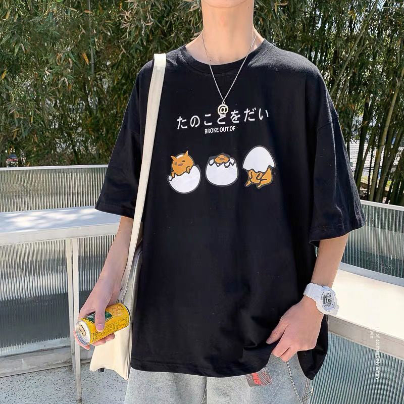 Wholesale M-5XL Men Letter Bear Print Round Collar Loose Short Sleeve T-shirt