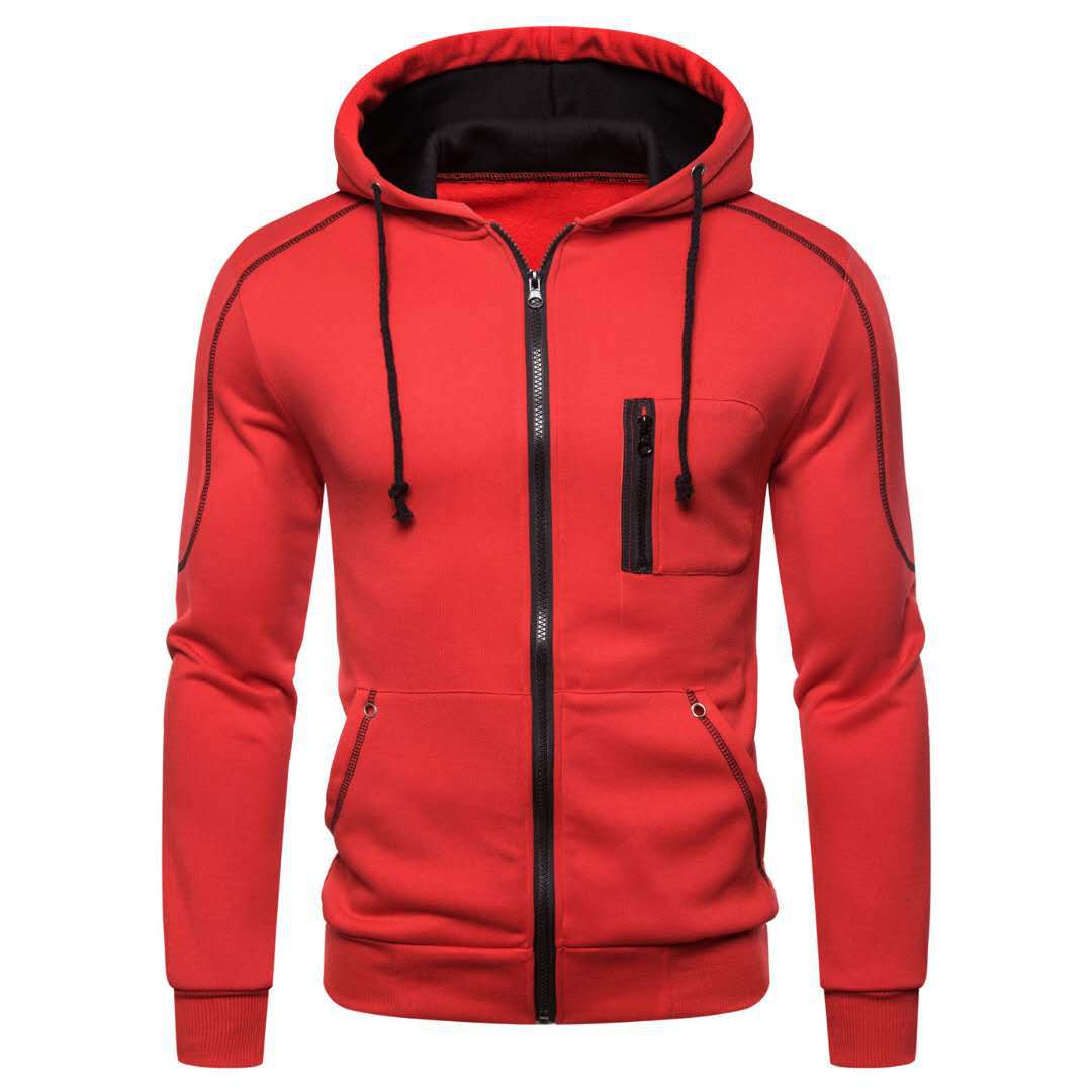 Wholesale M-3XL Men Color Blocking Drawstring Zipper Hoodie