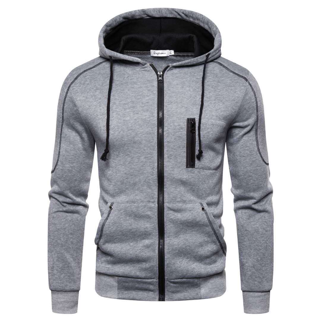 Wholesale M-3XL Men Color Blocking Drawstring Zipper Hoodie