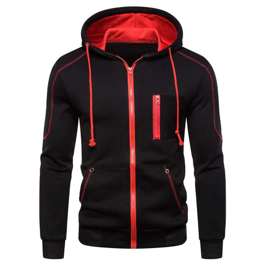 Wholesale M-3XL Men Color Blocking Drawstring Zipper Hoodie