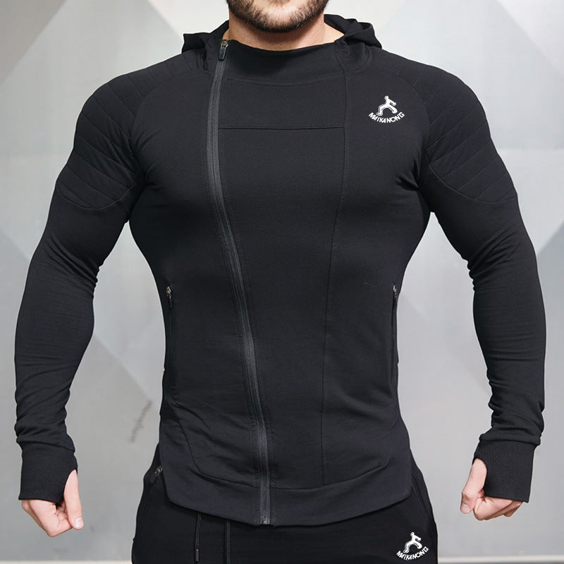 Wholesale S-2XL Men Fashion Contrast Color Asymmetrical Zipper Fitness Hoodie