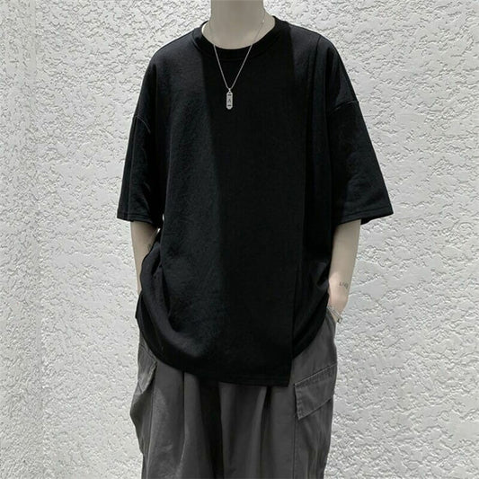 Wholesale M-2XL Men Fashion Solid Color Irregular Hem Round Neck T-shirt