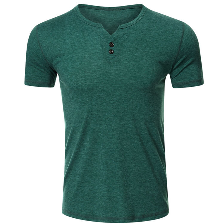 Wholesale S-2XL Men Casual Solid Color V Neck Buttoned T-shirt