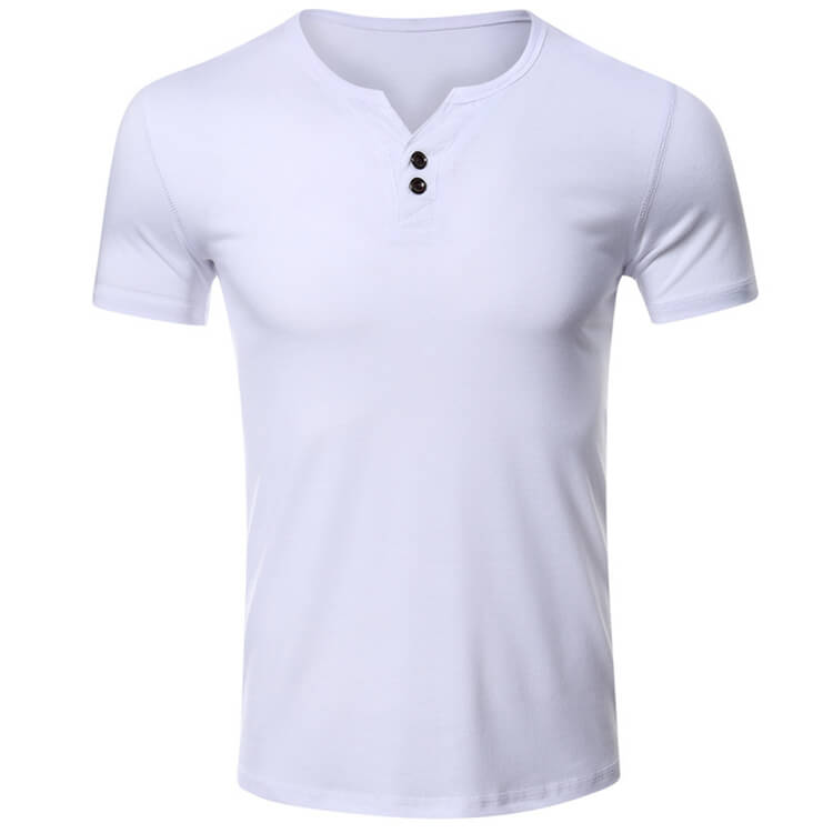 Wholesale S-2XL Men Casual Solid Color V Neck Buttoned T-shirt