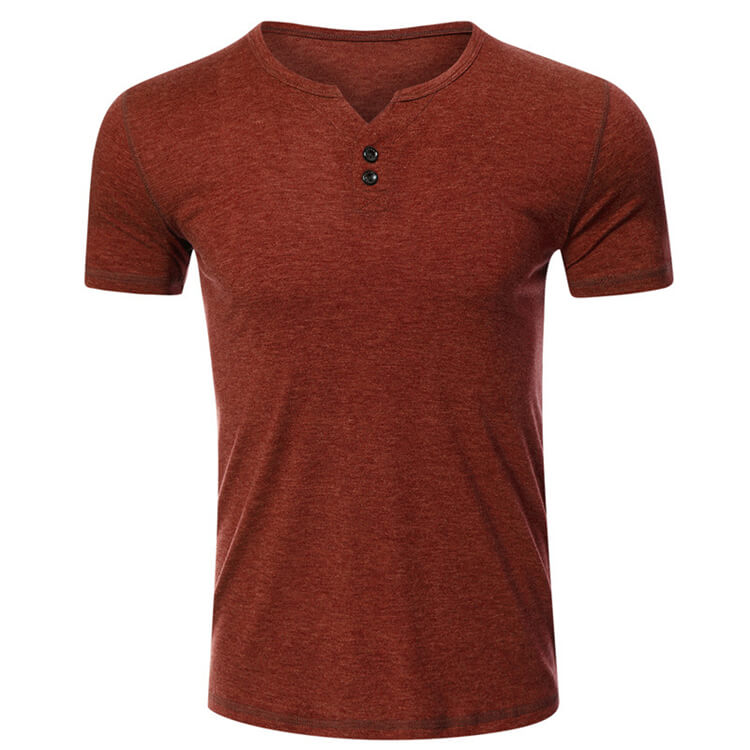 Wholesale S-2XL Men Casual Solid Color V Neck Buttoned T-shirt