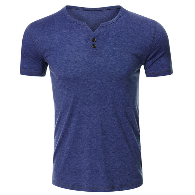 Wholesale S-2XL Men Casual Solid Color V Neck Buttoned T-shirt