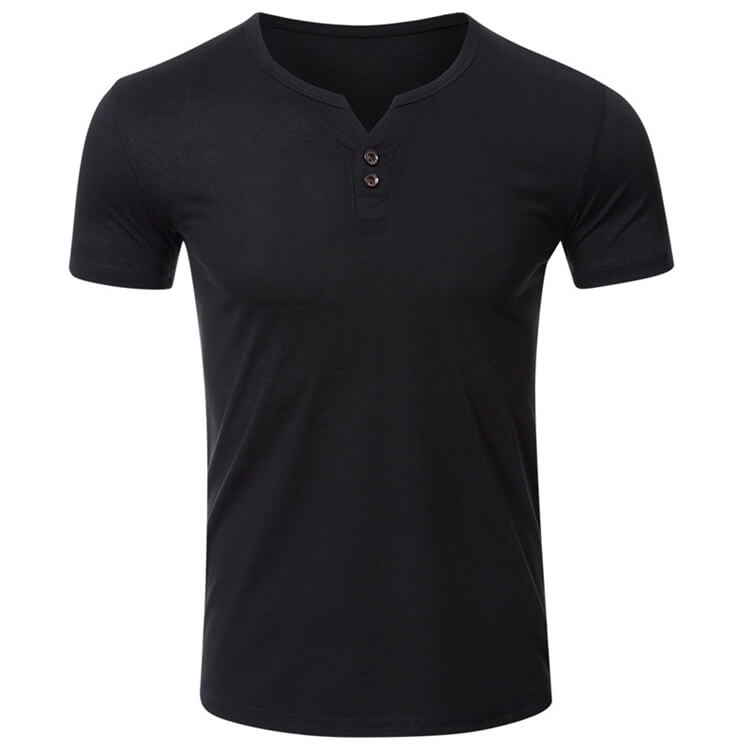 Wholesale S-2XL Men Casual Solid Color V Neck Buttoned T-shirt