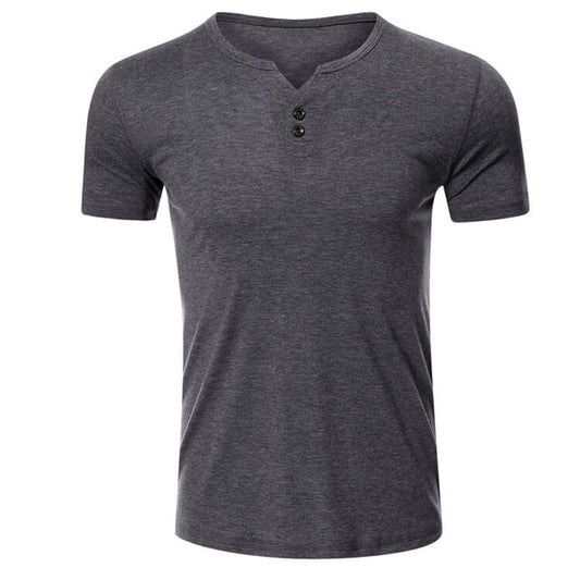 Wholesale S-2XL Men Casual Solid Color V Neck Buttoned T-shirt