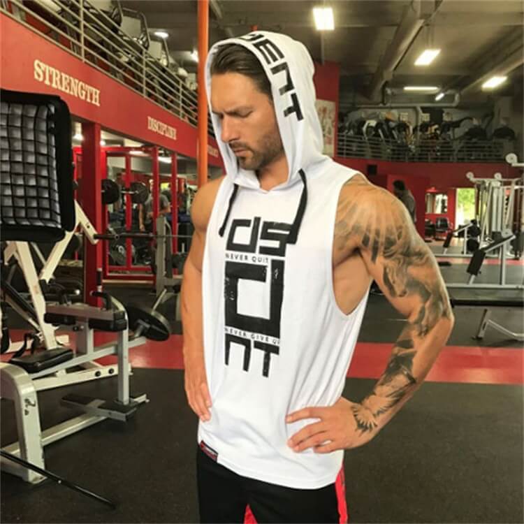 Wholesale M-2XL Men Fashion Letter Printed Sleeveless Hooded Tank