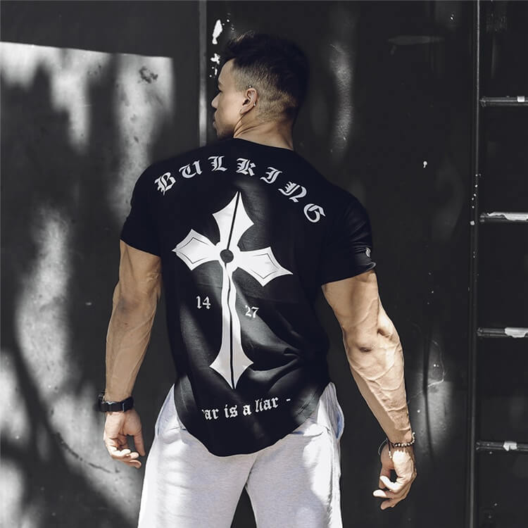 Wholesale M-3XL Men Fashion Graphic Printing Round Neck Breathable Sport T-shirt