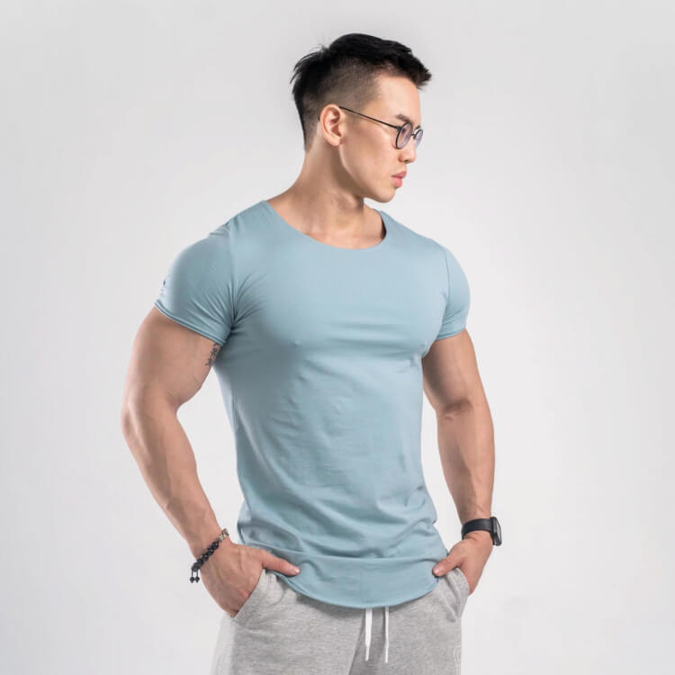 Wholesale M-2XL Men Fashion Loose Breathable Arc Hem Sport T-shirt