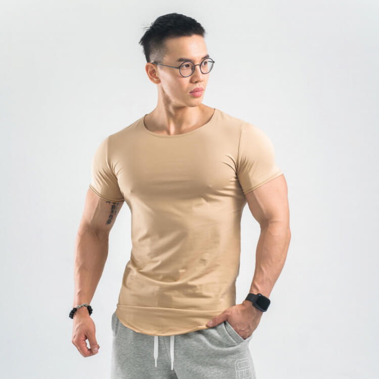 Wholesale M-2XL Men Fashion Loose Breathable Arc Hem Sport T-shirt