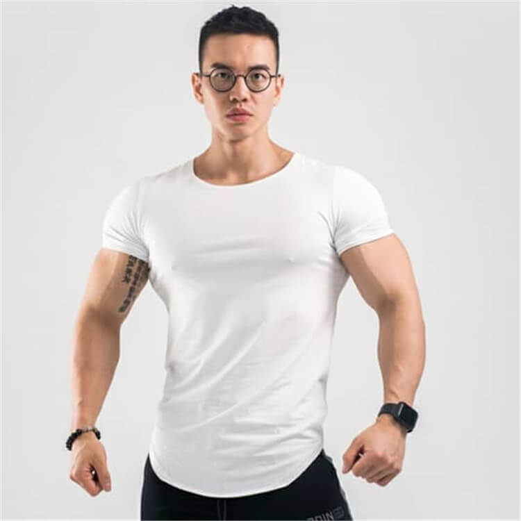 Wholesale M-2XL Men Fashion Loose Breathable Arc Hem Sport T-shirt