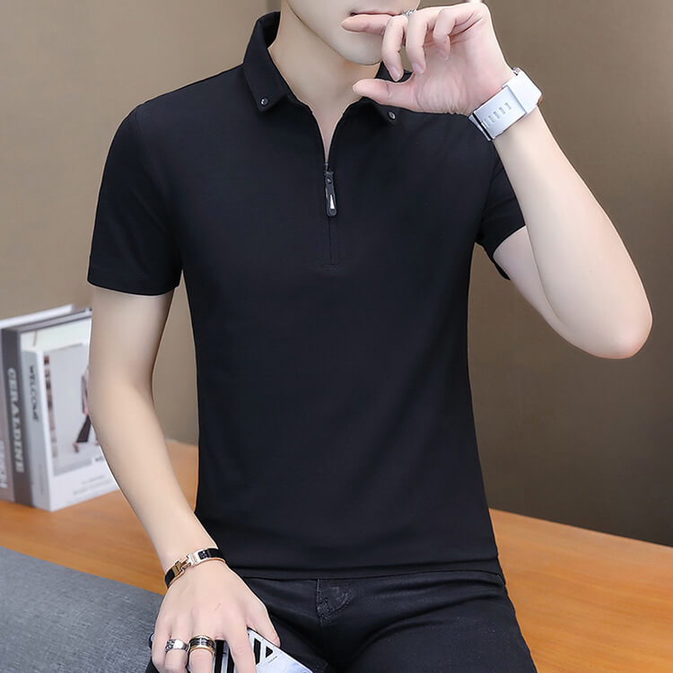 Wholesale M-4XL Men Casual Solid Color Zipper Lapel Loose Polo Shiirt