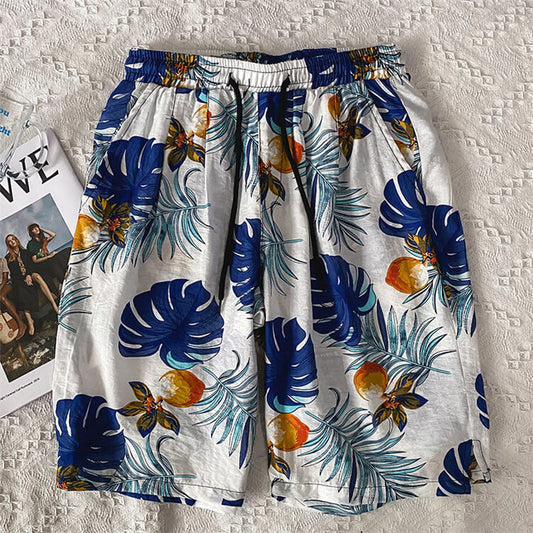 Wholesale M-5XL Men Fashion Leaf Printed Loose Beach Shorts