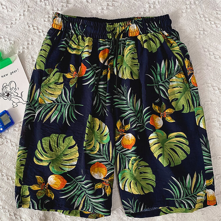 Wholesale M-5XL Men Fashion Leaf Printed Loose Beach Shorts