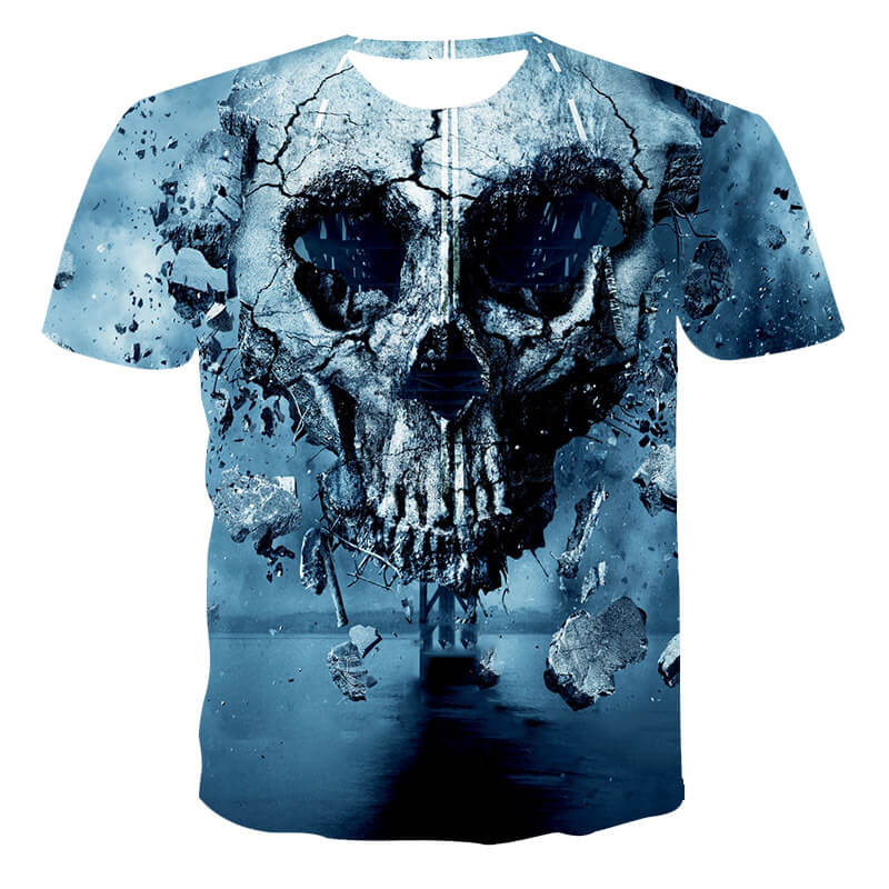 Wholesale 2XS-6XL Men Creative 3D Skull Loose Round Neck T-shirt