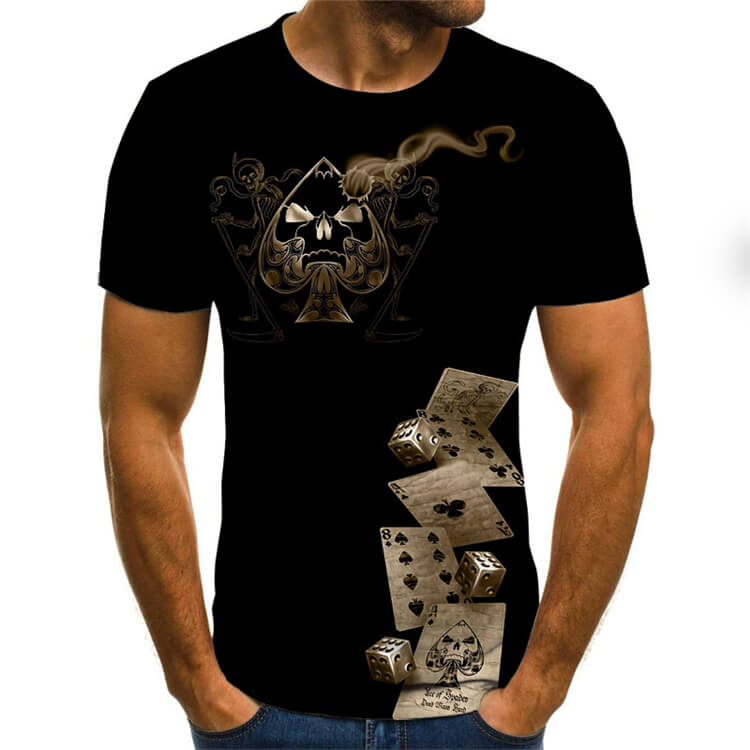 Wholesale 2XS-6XL Men Fashion 3D Poker Printed Loose T-Shirt