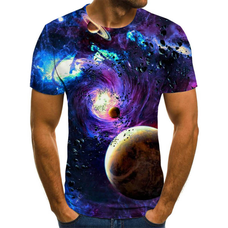 Wholesale 2XS-6XL Men Creative 3D Starry Sky Printed Round Neck T-shirt