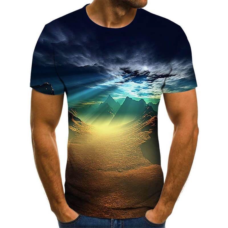 Wholesale 2XS-6XL Men Creative 3D Starry Sky Printed Round Neck T-shirt