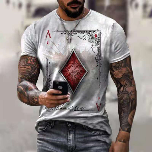 Wholesale 2XS-6XL Men Creative Poker Printed Loose T-shirt