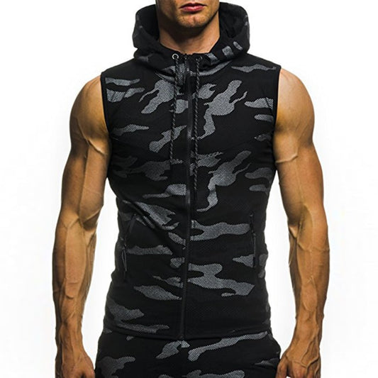 Wholesale M-3XL Men Casual Camouflage Printing Hooded Tank