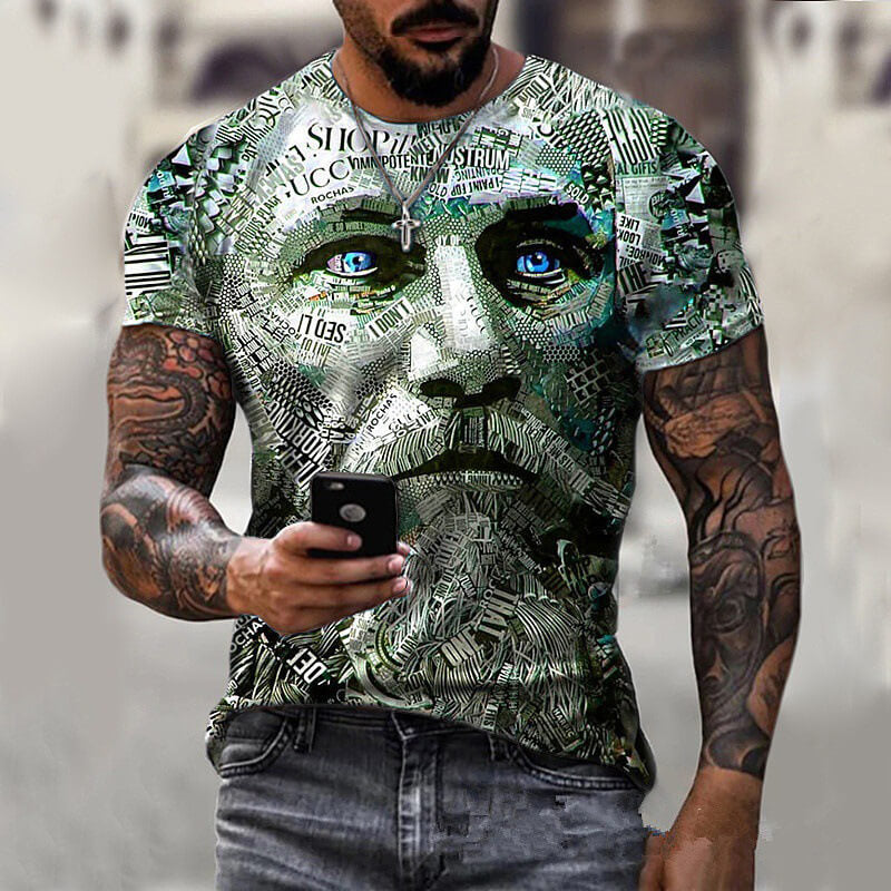 Wholesale S-5XL Men Creative Warrior Head Printed Round Neck T-shirt