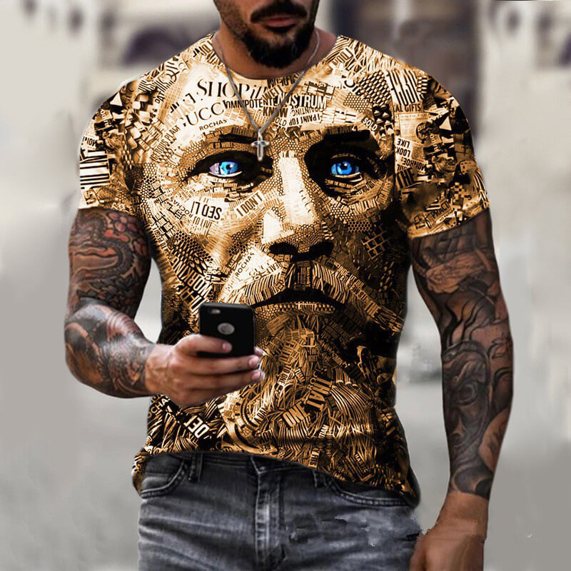 Wholesale S-5XL Men Creative Warrior Head Printed Round Neck T-shirt