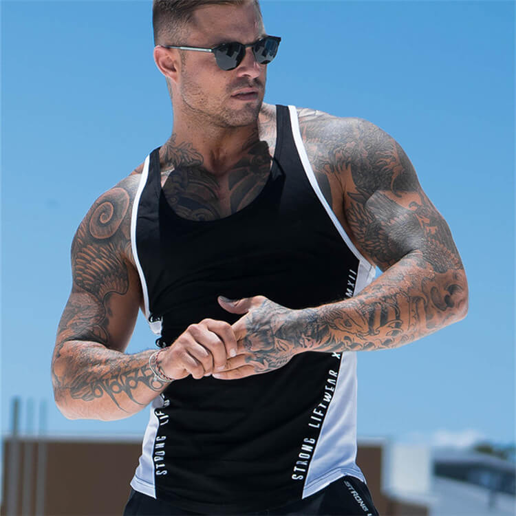 Wholesale M-2XL Men Fashion Color Blocking Letter Printed Breathable Tank