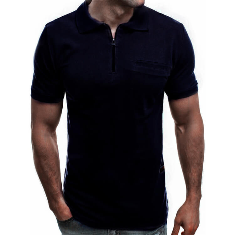 Wholesale S-3XL Men Fashion Zipper Lapel Loose Polo Shirt