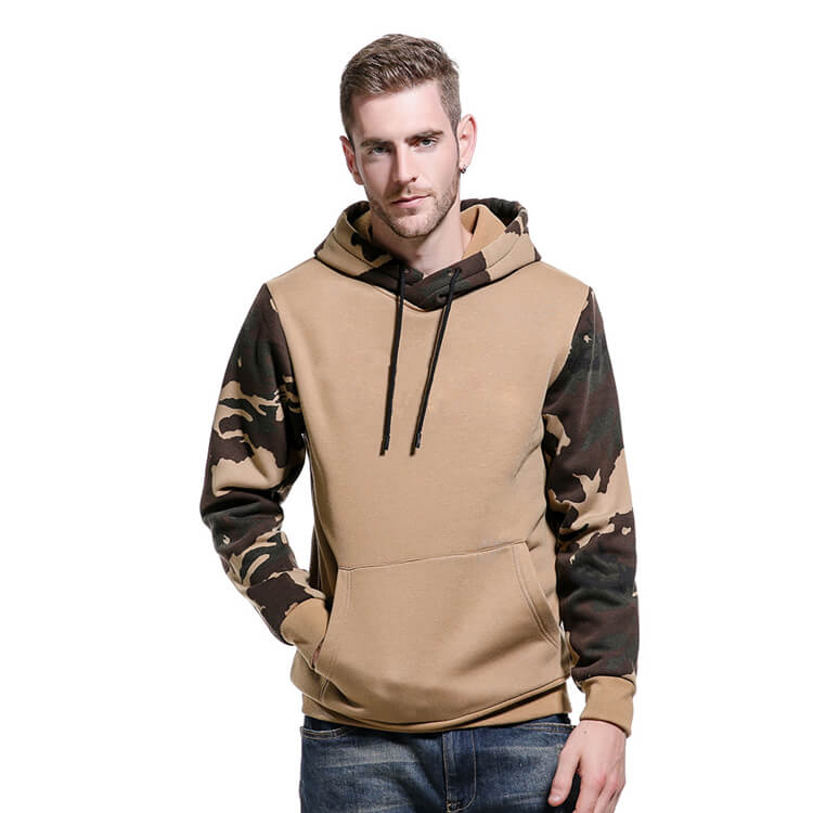 Wholesale S-2XL Men Casual Camouflage Print Patchwork Long Sleeve Hoodie