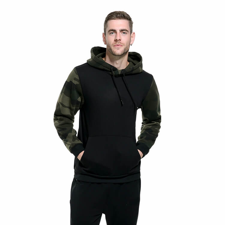 Wholesale S-2XL Men Casual Camouflage Print Patchwork Long Sleeve Hoodie