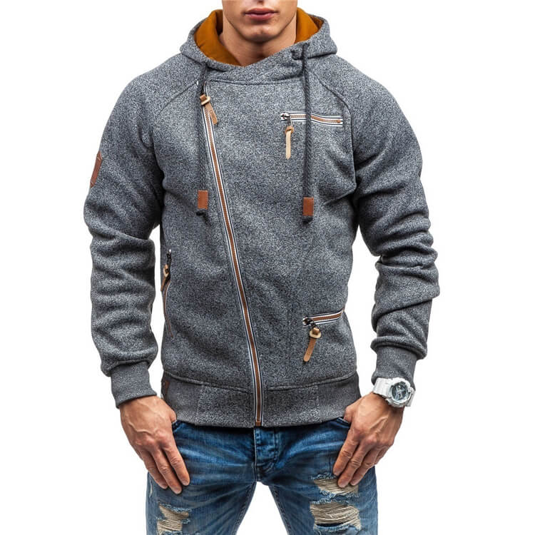 Wholesale S-3XL Men Fashion Zipper Color Blocking Loose Hoodie