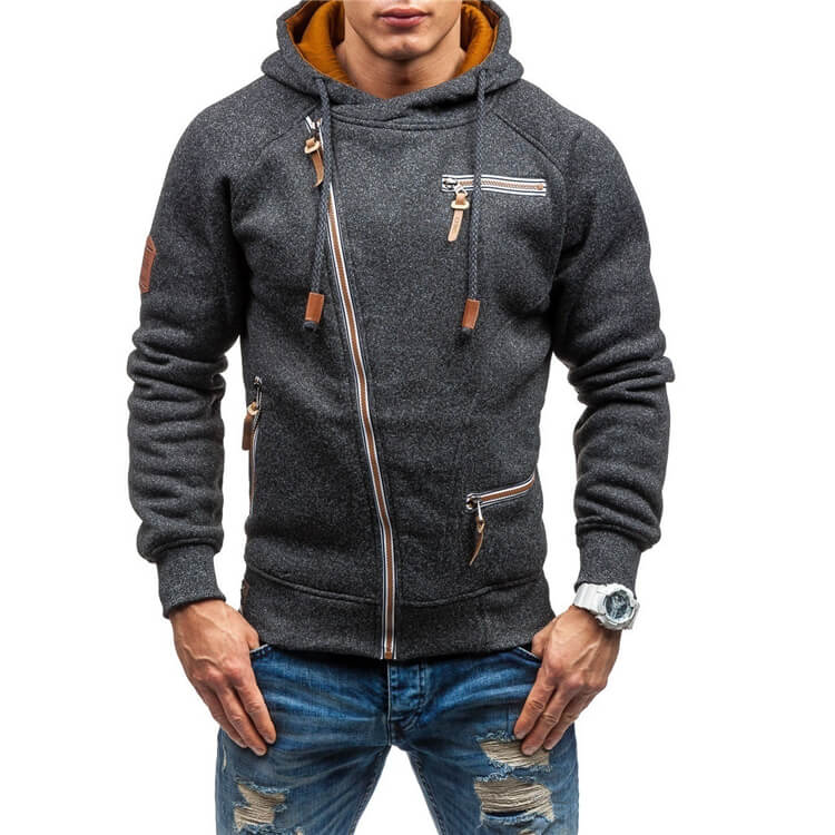 Wholesale S-3XL Men Fashion Zipper Color Blocking Loose Hoodie