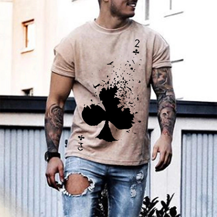 Wholesale S-3XL Men Casual Poker Printed Loose T-shirt