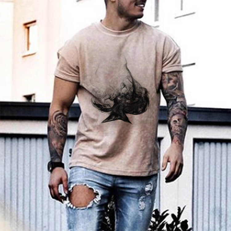 Wholesale S-3XL Men Fashion Poker Printed Loose T-shirt