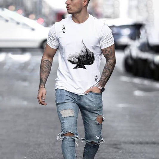 Wholesale S-3XL Men Fashion Poker Printed Loose T-shirt