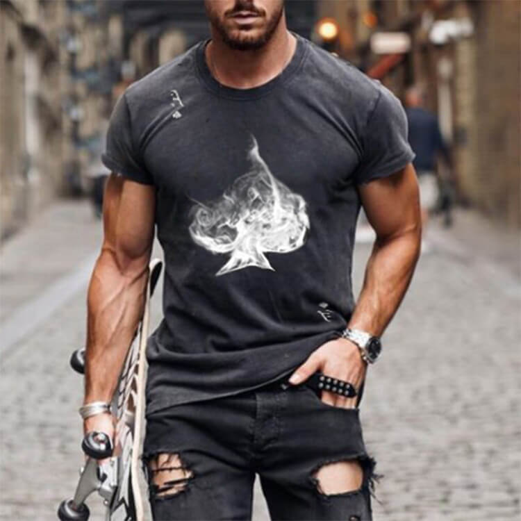 Wholesale S-3XL Men Fashion Poker Printed Loose T-shirt