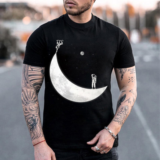 Wholesale S-3XL Men Casual Moon Printed Loose T-shirt