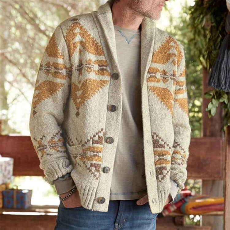 Wholesale Western Men Fashion Jacquard Long Sleeve Loose Knit Coat