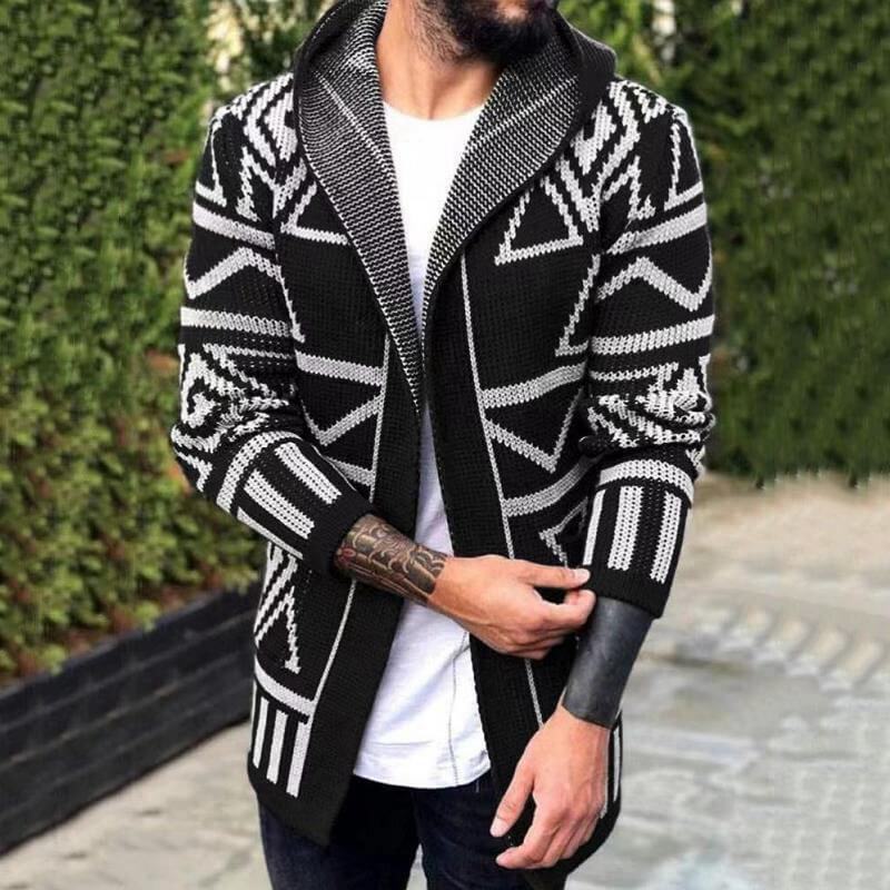 Wholesale S-4XL Men Fashion Color Blocking Jacquard Loose Knit Coat