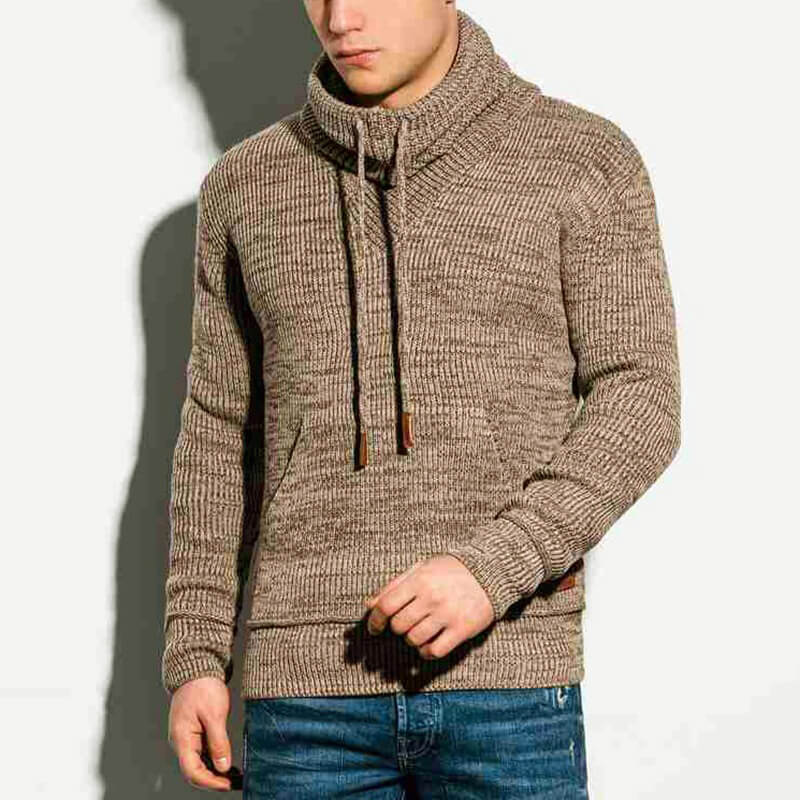 Wholesale S-4XL Men Casual Solid Color Drawstring Stand-up Collar Sweater