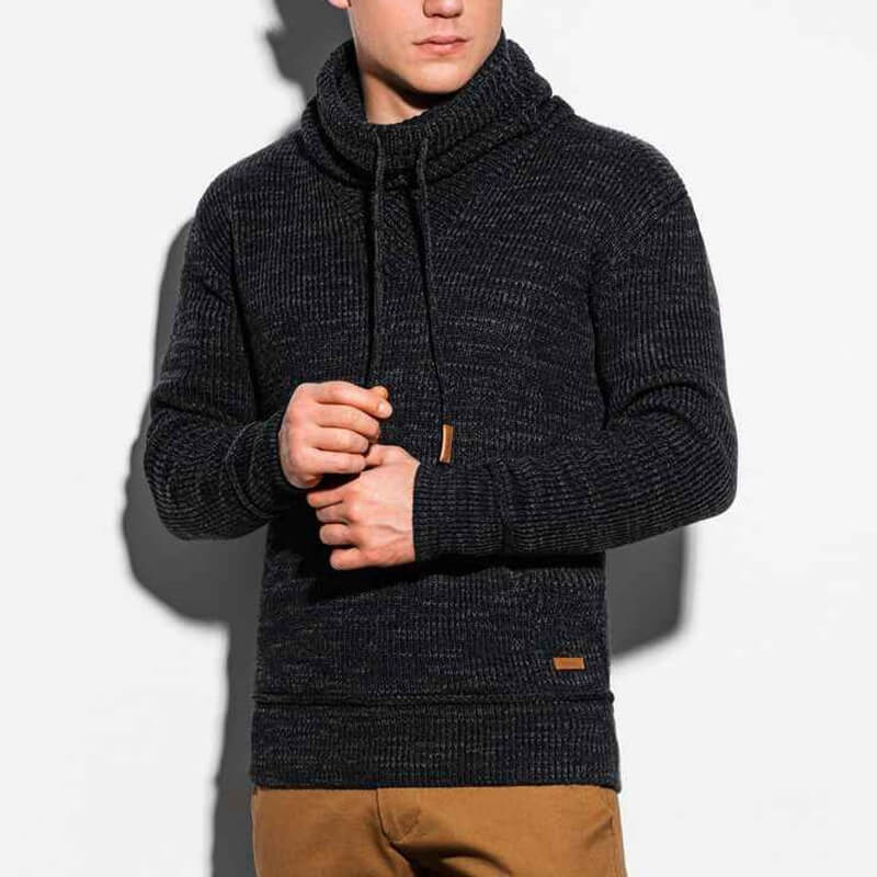 Wholesale S-4XL Men Casual Solid Color Drawstring Stand-up Collar Sweater