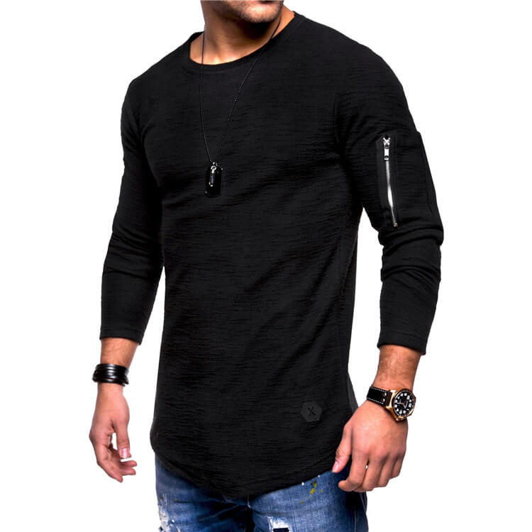 Wholesale M-3XL Men Fashion Round Neck Long Sleeve Zipper T-shirt