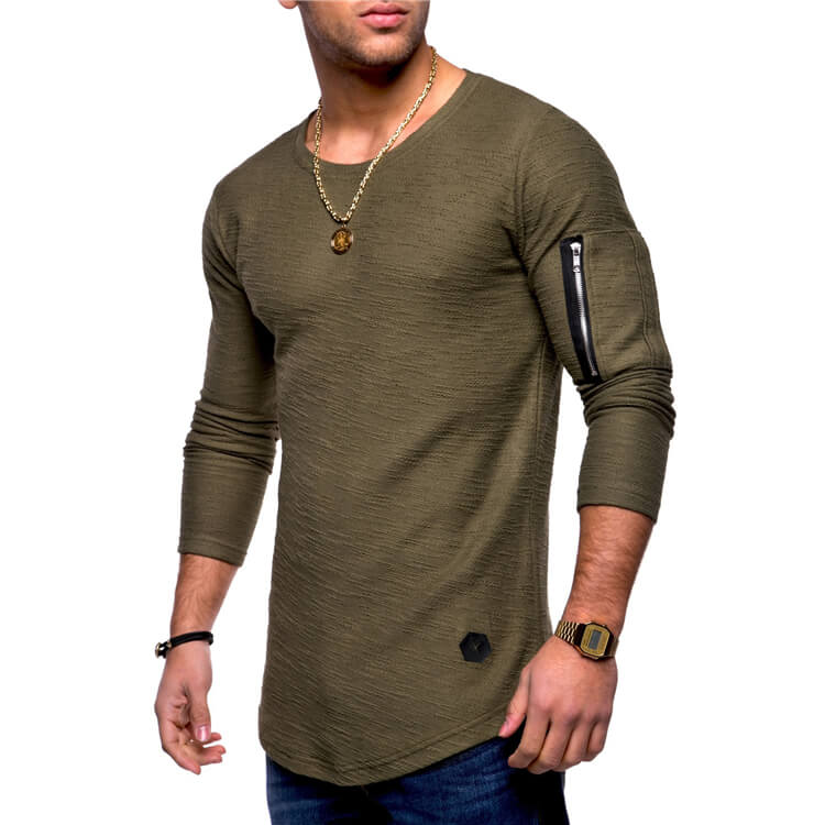 Wholesale M-3XL Men Fashion Round Neck Long Sleeve Zipper T-shirt