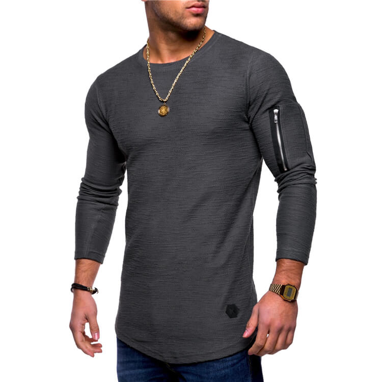 Wholesale M-3XL Men Fashion Round Neck Long Sleeve Zipper T-shirt