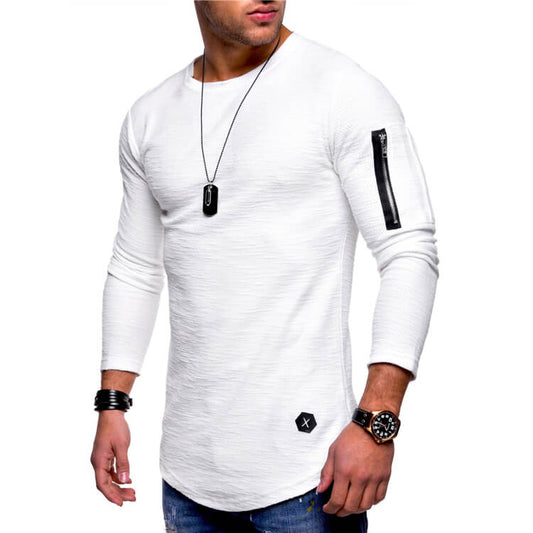 Wholesale M-3XL Men Fashion Round Neck Long Sleeve Zipper T-shirt